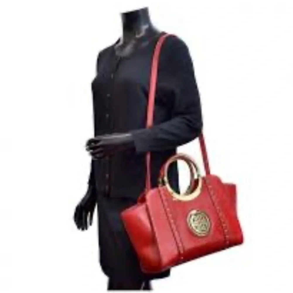 Women's Studded Top Ring Handle Wing Tote Satchel‎ Bag